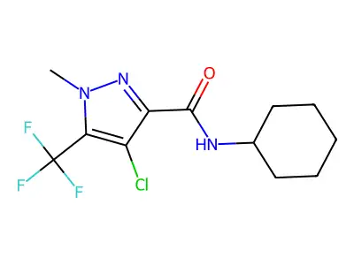 4-chloro-N-cyclohexyl-1-methyl-5-(trifluoromethyl)pyrazole-3-carboxamide structure