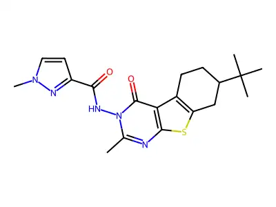 N-(7-tert-butyl-2-methyl-4-oxo-5,6,7,8-tetrahydro-[1]benzothiolo[2,3-d]pyrimidin-3-yl)-1-methylpyrazole-3-carboxamide structure