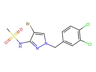 N-[4-bromo-1-[(3,4-dichlorophenyl)methyl]pyrazol-3-yl]methanesulfonamide structure