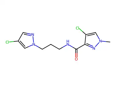 4-chloro-N-[3-(4-chloropyrazol-1-yl)propyl]-1-methylpyrazole-3-carboxamide structure