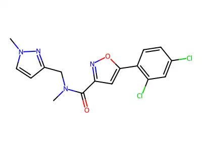 5-(2,4-dichlorophenyl)-N-methyl-N-[(1-methylpyrazol-3-yl)methyl]-1,2-oxazole-3-carboxamide structure