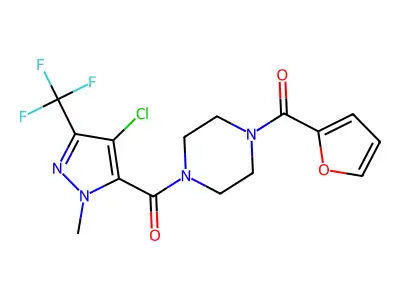 [4-[4-chloro-2-methyl-5-(trifluoromethyl)pyrazole-3-carbonyl]piperazin-1-yl]-(furan-2-yl)methanone structure