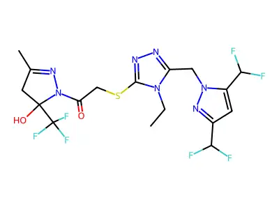 2-[[5-[[3,5-Bis(difluoromethyl)-1H-pyrazol-1-yl]methyl]-4-ethyl-4H-1,2,4-triazol-3-yl]thio]-1-[4,5-dihydro-5-hydroxy-3-methyl-5-(trifluoromethyl)-1H-pyrazol-1-yl]ethanone structure