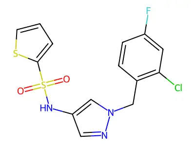 N-[1-[(2-chloro-4-fluorophenyl)methyl]pyrazol-4-yl]thiophene-2-sulfonamide structure