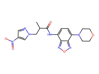 2-methyl-N-(4-morpholin-4-yl-2,1,3-benzoxadiazol-7-yl)-3-(4-nitropyrazol-1-yl)propanamide structure