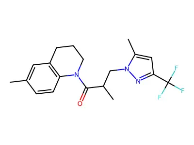2-methyl-1-(6-methyl-3,4-dihydro-2H-quinolin-1-yl)-3-[5-methyl-3-(trifluoromethyl)pyrazol-1-yl]propan-1-one structure