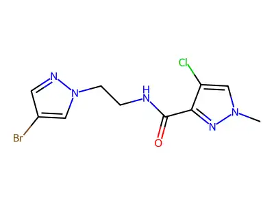 N-[2-(4-bromo-1H-pyrazol-1-yl)ethyl]-4-chloro-1-methyl-1H-pyrazole-3-carboxamide structure