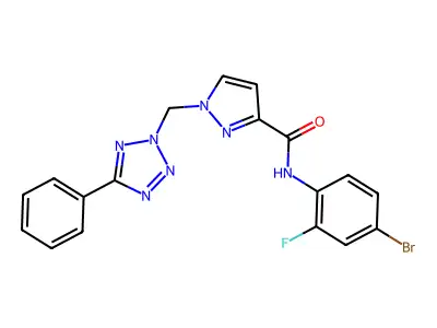 N-(4-bromo-2-fluorophenyl)-1-[(5-phenyltetrazol-2-yl)methyl]pyrazole-3-carboxamide structure