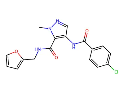 4-[(4-chlorobenzoyl)amino]-N-(furan-2-ylmethyl)-2-methylpyrazole-3-carboxamide structure