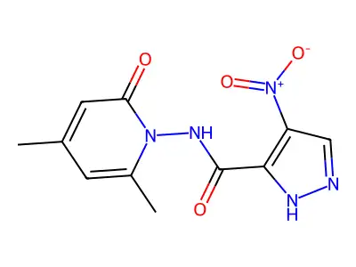 N-(2,4-dimethyl-6-oxopyridin-1-yl)-4-nitro-1H-pyrazole-5-carboxamide structure