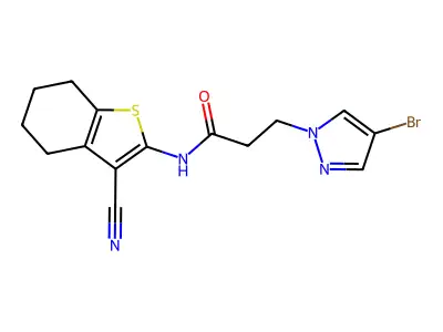 3-(4-bromo-1H-pyrazol-1-yl)-N-(3-cyano-4,5,6,7-tetrahydro-1-benzothiophen-2-yl)propanamide structure