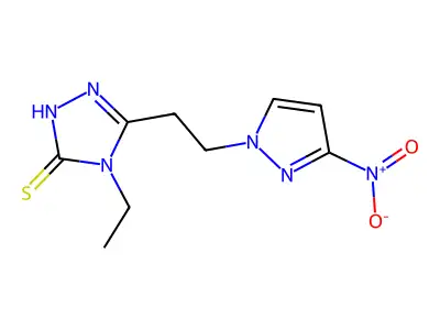 4-ethyl-3-[2-(3-nitropyrazol-1-yl)ethyl]-1H-1,2,4-triazole-5-thione structure