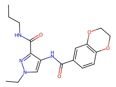 4-(2,3-dihydro-1,4-benzodioxine-6-carbonylamino)-1-ethyl-N-propylpyrazole-3-carboxamide structure