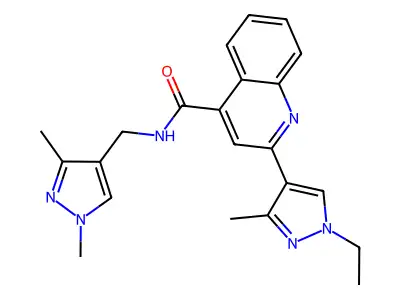 N-[(1,3-dimethylpyrazol-4-yl)methyl]-2-(1-ethyl-3-methylpyrazol-4-yl)quinoline-4-carboxamide structure