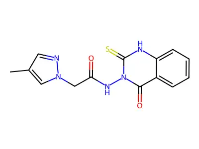2-(4-methylpyrazol-1-yl)-N-(4-oxo-2-sulfanylidene-1H-quinazolin-3-yl)acetamide structure