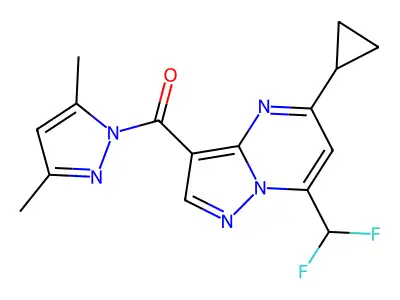 [5-cyclopropyl-7-(difluoromethyl)pyrazolo[1,5-a]pyrimidin-3-yl](3,5-dimethyl-1H-pyrazol-1-yl)methanone structure