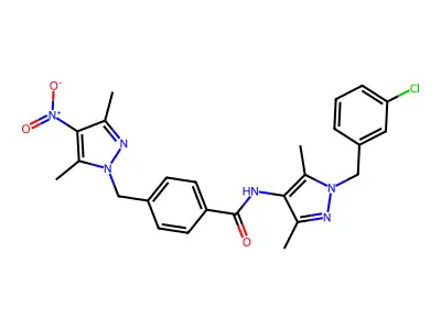 N-[1-(3-chlorobenzyl)-3,5-dimethyl-1H-pyrazol-4-yl]-4-[(3,5-dimethyl-4-nitro-1H-pyrazol-1-yl)methyl]benzamide structure