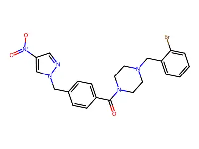 [4-[(2-bromophenyl)methyl]piperazin-1-yl]-[4-[(4-nitropyrazol-1-yl)methyl]phenyl]methanone structure