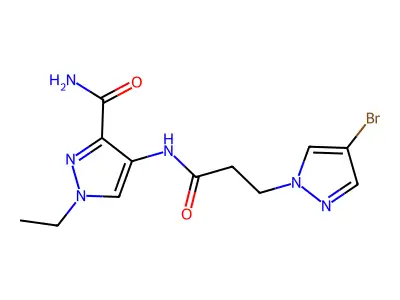 4-[3-(4-Bromopyrazol-1-yl)propanoylamino]-1-ethylpyrazole-3-carboxamide structure