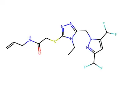 2-[[5-[[3,5-bis(difluoromethyl)pyrazol-1-yl]methyl]-4-ethyl-1,2,4-triazol-3-yl]sulfanyl]-N-prop-2-enylacetamide structure