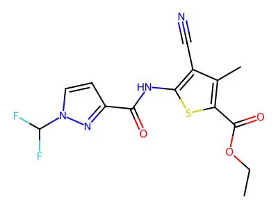 ETHYL 4-CYANO-5-({[1-(DIFLUOROMETHYL)-1H-PYRAZOL-3-YL]CARBONYL}AMINO)-3-METHYL-2-THIOPHENECARBOXYLATE structure