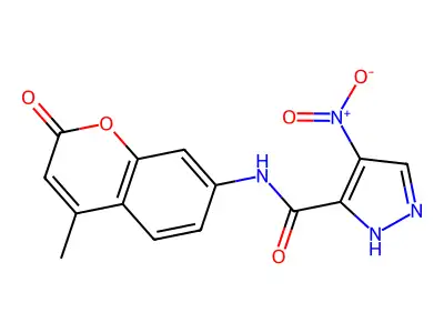 N-(4-methyl-2-oxochromen-7-yl)-4-nitro-1H-pyrazole-5-carboxamide structure