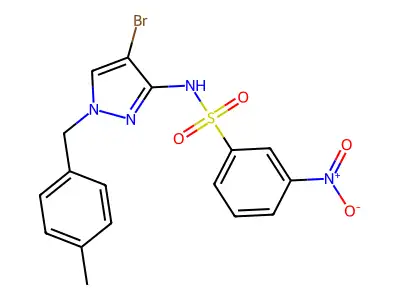 N-[4-bromo-1-[(4-methylphenyl)methyl]pyrazol-3-yl]-3-nitrobenzenesulfonamide structure