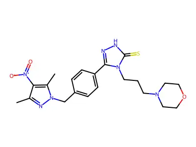 3-[4-[(3,5-dimethyl-4-nitropyrazol-1-yl)methyl]phenyl]-4-(3-morpholin-4-ylpropyl)-1H-1,2,4-triazole-5-thione structure