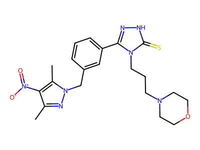 3-[3-[(3,5-dimethyl-4-nitropyrazol-1-yl)methyl]phenyl]-4-(3-morpholin-4-ylpropyl)-1H-1,2,4-triazole-5-thione structure