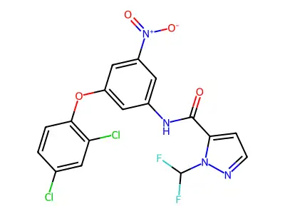 N-[3-(2,4-dichlorophenoxy)-5-nitrophenyl]-2-(difluoromethyl)pyrazole-3-carboxamide structure