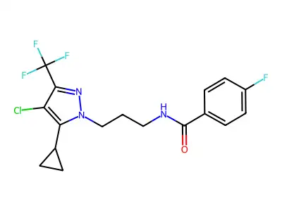 N-[3-[4-chloro-5-cyclopropyl-3-(trifluoromethyl)pyrazol-1-yl]propyl]-4-fluorobenzamide structure