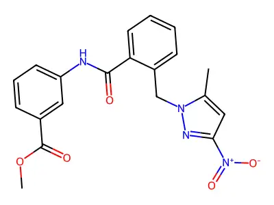 methyl 3-(2-((5-methyl-3-nitro-1H-pyrazol-1-yl)methyl)benzamido)benzoate structure