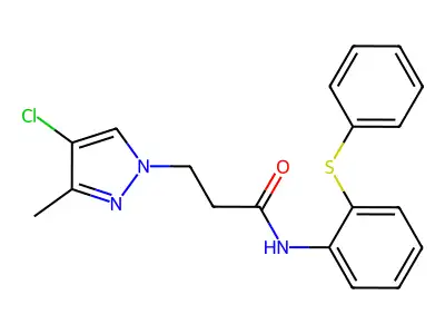 3-(4-chloro-3-methylpyrazol-1-yl)-N-(2-phenylsulfanylphenyl)propanamide structure