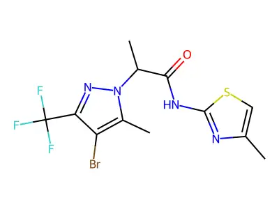 2-[4-bromo-5-methyl-3-(trifluoromethyl)pyrazol-1-yl]-N-(4-methyl-1,3-thiazol-2-yl)propanamide structure