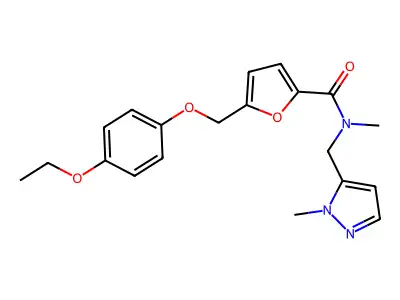 5-[(4-ethoxyphenoxy)methyl]-N-methyl-N-[(2-methylpyrazol-3-yl)methyl]furan-2-carboxamide structure
