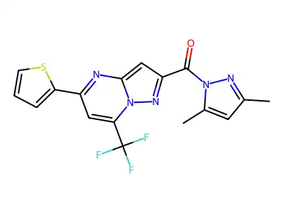 (3,5-dimethylpyrazol-1-yl)-[5-thiophen-2-yl-7-(trifluoromethyl)pyrazolo[1,5-a]pyrimidin-2-yl]methanone structure