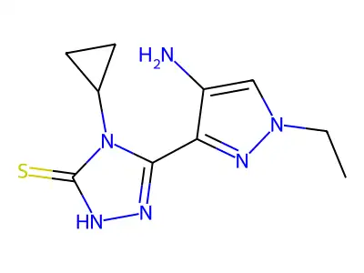 3-(4-amino-1-ethylpyrazol-3-yl)-4-cyclopropyl-1H-1,2,4-triazole-5-thione structure
