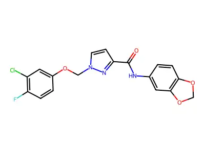 N-(1,3-benzodioxol-5-yl)-1-[(3-chloro-4-fluorophenoxy)methyl]pyrazole-3-carboxamide structure