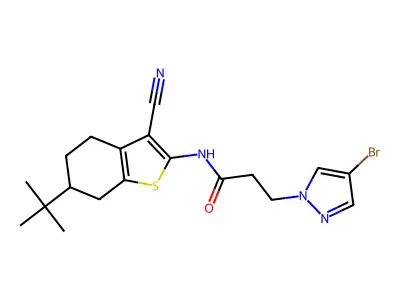 3-(4-bromopyrazol-1-yl)-N-(6-tert-butyl-3-cyano-4,5,6,7-tetrahydro-1-benzothiophen-2-yl)propanamide structure