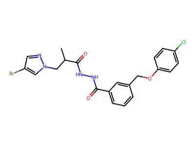 N'-[3-(4-bromopyrazol-1-yl)-2-methylpropanoyl]-3-[(4-chlorophenoxy)methyl]benzohydrazide structure