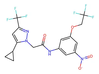 2-[5-cyclopropyl-3-(trifluoromethyl)-1H-pyrazol-1-yl]-N-[3-nitro-5-(2,2,2-trifluoroethoxy)phenyl]acetamide structure
