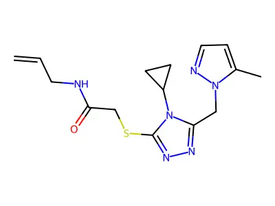 2-[[4-Cyclopropyl-5-[(5-methyl-1H-pyrazol-1-yl)methyl]-4H-1,2,4-triazol-3-yl]thio]-N-2-propen-1-ylacetamide structure