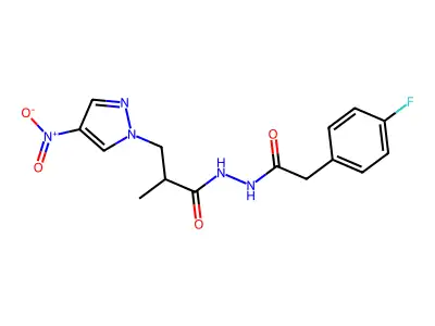 N'-[2-(4-fluorophenyl)acetyl]-2-methyl-3-(4-nitropyrazol-1-yl)propanehydrazide structure