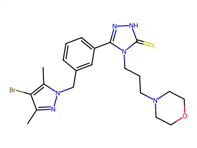 3-[3-[(4-bromo-3,5-dimethylpyrazol-1-yl)methyl]phenyl]-4-(3-morpholin-4-ylpropyl)-1H-1,2,4-triazole-5-thione structure
