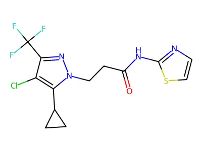 3-[4-chloro-5-cyclopropyl-3-(trifluoromethyl)pyrazol-1-yl]-N-(1,3-thiazol-2-yl)propanamide structure