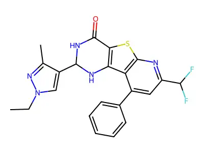 7-(difluoromethyl)-2-(1-ethyl-3-methyl-1H-pyrazol-4-yl)-9-phenyl-2,3-dihydropyrido[3',2':4,5]thieno[3,2-d]pyrimidin-4(1H)-one structure