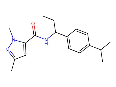 2,5-dimethyl-N-[1-(4-propan-2-ylphenyl)propyl]pyrazole-3-carboxamide structure