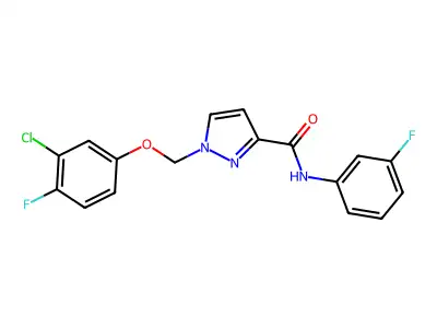 1-[(3-chloro-4-fluorophenoxy)methyl]-N-(3-fluorophenyl)pyrazole-3-carboxamide structure