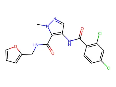 4-[(2,4-dichlorobenzoyl)amino]-N-(furan-2-ylmethyl)-2-methylpyrazole-3-carboxamide structure