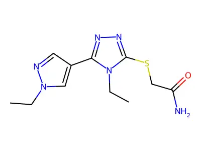 2-[[4-Ethyl-5-(1-ethylpyrazol-4-yl)-1,2,4-triazol-3-yl]sulfanyl]acetamide structure